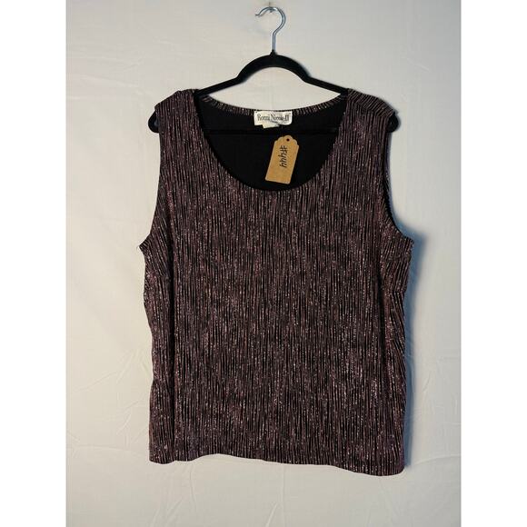 Vintage Ronni Nicole II by Ouida Black Pink Metallic Glitter Tank Top Women's 2X - Picture 1 of 4